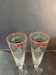 Horseless Carriage ‘Buick Model C’ Pilsner Glass by Libbey Glass 8.5”t Pair