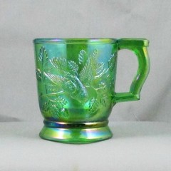 MOSSER ROBIN IN A TREE GREEN CARNIVAL GLASS MUG OHIO POLICE OLYMPICS