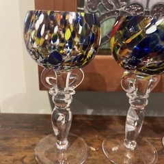 4 Signed Opus Milan Mottl Millefiori Confetti Goblets With Knobs