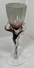 purple glass stemware 4 wine glasses hand blown glass melted 2 strands twisted