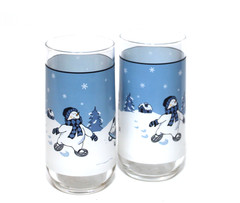 NorthCrest Home Winter Valley Glass Tumblers Blue Snowman Set 2