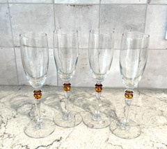 Vtg Champagne Flutes Gold Ball Stem Cristal D’Arques Durand Cortina Wedding Set