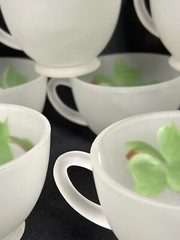 VTG Set 11 Gay Fad Green Ivy Punch Cups Frosted Hazel Atlas Federal Glass