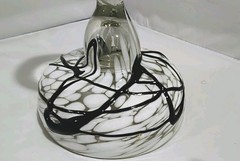 Hand Blown Mexican Glass Margarita White Spotted Pattern Black Applied Swirl