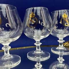 Napoleon Cognac Crystal Ball Set Of 4 Brandy Snifters Glasses N Gold Crown 5”