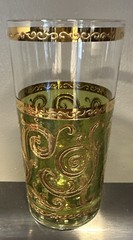 Vtg Culver MCM Baroque High Ball Tumblers 22K Gold 5 Scroll Olive Green 5.5″