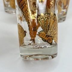 RARE Vtg Culver Textured Sea Shell Highball Tumbler 22K Gold Glass Set Cup MCM