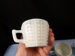 Set of 6 Fenton Milk Glass Octagon Hobnail Punch Bowl Cups INV2