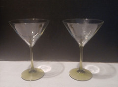 Olive Green Stem Martini Glass 7 1/8 iN x 4 7/8 in Classic set of TWO ~ MINT