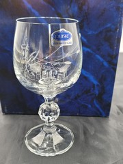 DUISKE Irish Hand Cut Wine Glasses Goblets w/Box Set of 2 Town Hall & St. Senans