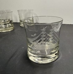 6 Javit Style CLIPPER SHIP Etched OLD FASHIONED Whiskey Rocks Glasses 8 oz 3.5”