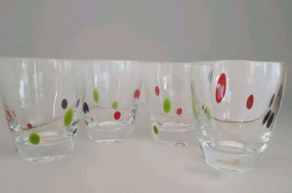 4-Venetian Art Glass Crystal Glasses Moretti Style 90s 3.15″ Polka Dot Pattern