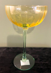 SET OF 2 YELLOW & GREEN STEMMED CRYSTAL CHAMPAGNE COUPES NEW