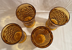 Set of 4 Vintage Amber Indiana Glass 6″ Whitehall Cubist Glasses 12 oz