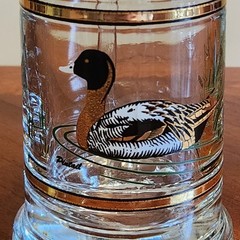 Culver 22K Gold Trim Glass Beer Mugs 4 Set Duck Mallard Pintail MCM Barware EUC