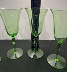 Vtg Fostoria 877 Light Green 8” Water Glasses Uranium Glass 1927-1939 Set Of 4