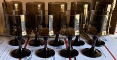 Lot of 9 Vintage Libbey Amber Ombre Footed Glass 1960s MCM Wine Water Glasses