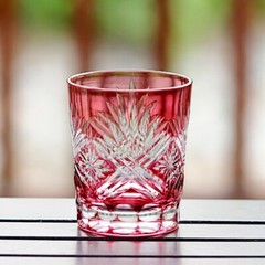 Edo Kiriko Glass Hand Carved Whiskey Glasses 230ml Gold Pink