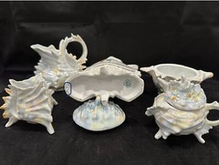 Antique Royal Bayreuth Conch Shell Iridescent Set &Victoria Czecho-Slovakia Vase