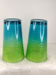 Libbey Ombre Green& Blue Glasses Hoop Design 2Tone Set Of 2 16oz