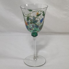 Artland Handblown Wine Glass Hummingbirds & Flowers from Romania Cottagecore