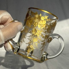 Antique Bohemian 3 Handle Gold Gilt Glass Loving Cup Hand Blown c1900 Rare
