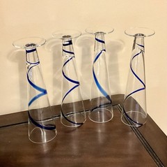 (4-pc) Pier 1 Imports Pilsner Beer Glasses Cobalt Blue Swirline 10” EXCELLENT