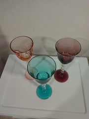 Cordial Drinking Glasses Set Of 3 Long stem Hand Blown Twisted Stem Multicolored