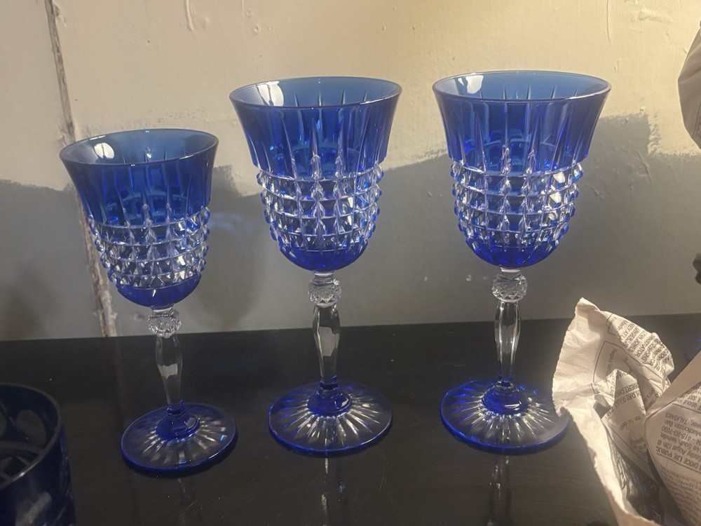 MENUET Cristal D’Arques Crystal COBALT BLUE Water Goblet Made in France