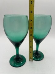 VTG SET 2 Libbey Premiere Dark Green Ice Tea Glasses Round Milk Shake Stem ON29