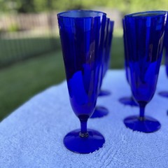 Vintage Pier One Cobalt Blue Pilsner Glass Set of Nine Contemporary 2000s Y2K