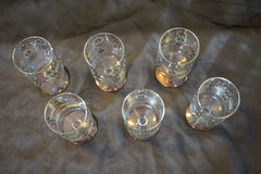 6 DOROTHY THORPE MCM ATOMIC STAR BURST SINCLAIR GLAMA GOLD CORDIAL GLASSES