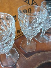 Antique Glasses Fostoria American Hex Foot Water Wine Goblets Set 4