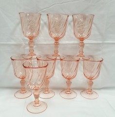 VTG Luminarc Arcoroc France Rosaline Pink Optic Swirl 5.75″ Wine Glasses Set 8