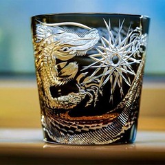 Hand Cut Black Edo Kiriko Crystal Whiskey Tumbler 320ML Premium Glass