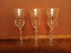 Three (3) Wine Glasses With Etched Floral Design
