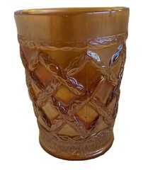 Dugan-Diamond Grapevine Lattice Tumbler Marigold Antique Carnival Glass