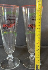 Horseless Carriage ‘Buick Model C’ Pilsner Glass by Libbey Glass 8.5”t Pair
