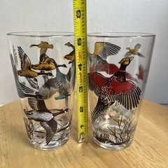 Vintage 1950s MCM Hazel Atlas Glass 2pcSet Hunting Dog Pheasant Duck Cabin Decor
