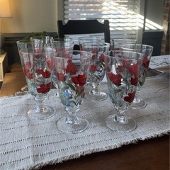 Noble Excellence Hand Painted Floral Goblet Glasses Set of 11 Clear Red Green