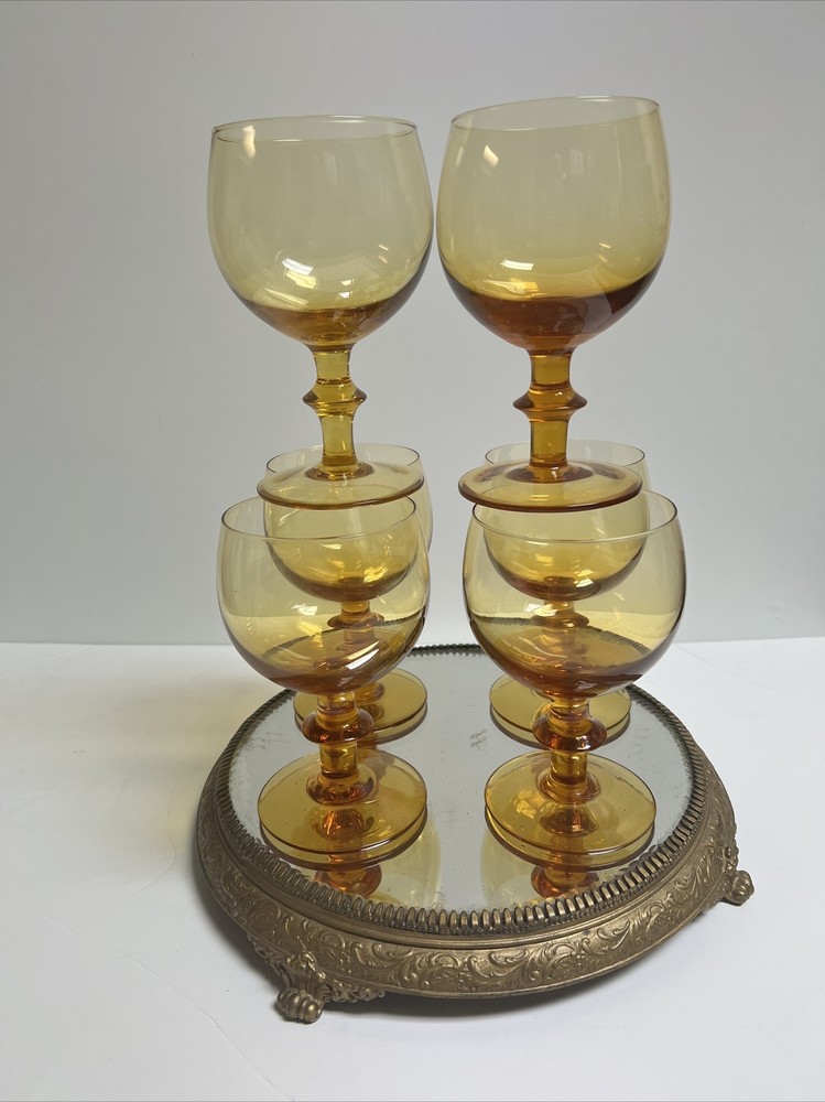 Vintage hand blown amber Italian Goblets. Set Of 9