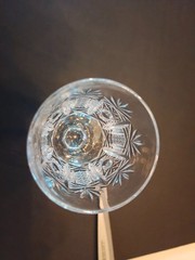 4 Cordial/liquor 4″, crystal cut cross-hatch hobstar, pinwheel, and fan
