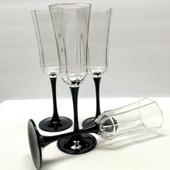 VTG Luminarc Octime Crystal Black Stem Champage Flutes, Set of 2