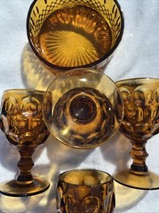 Four Vintage Imperial Glass Provincial Water Goblets Dark Amber With Candy Dish