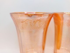 Vintage Hazel Atlas Fruits Iridized Marigold Tumblers Set of 2 Carnival Glass