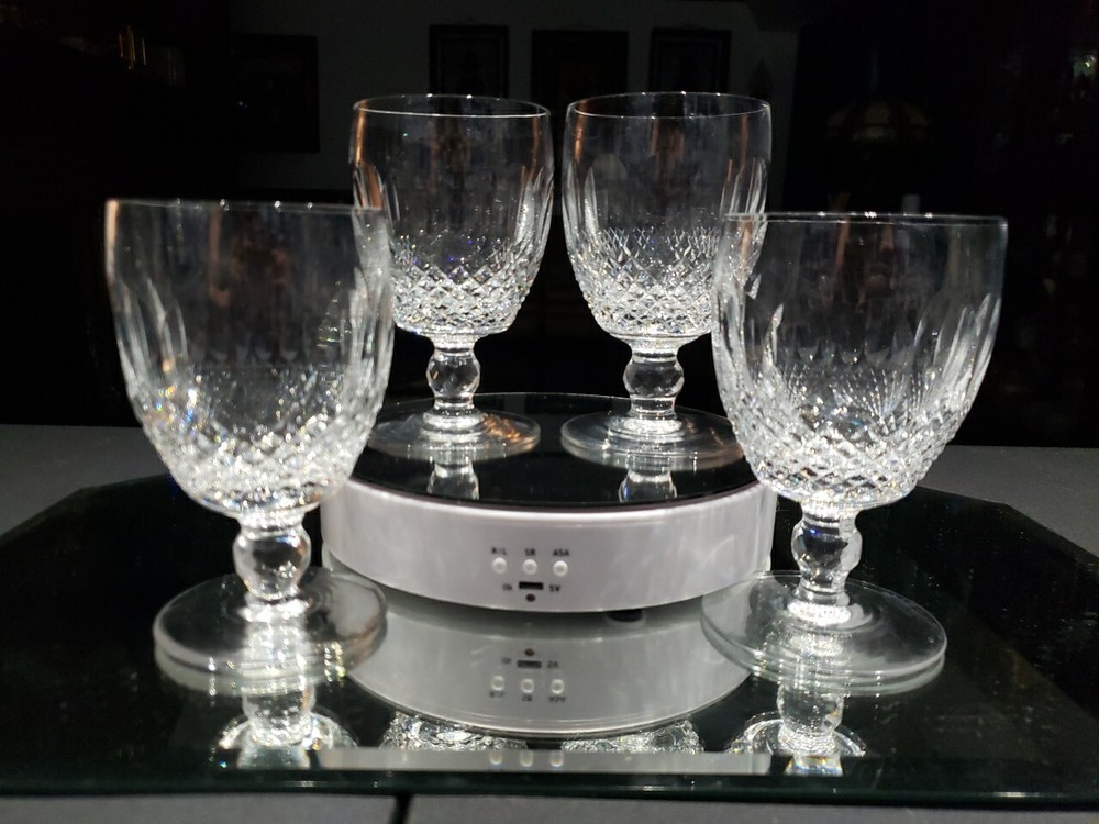 (4) Water Goblets 8 oz Glasses 5-1/4″ Crystal Old signed Waterford Colleen cut