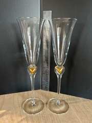 Abbott Collection~ Gold Heart Stem Toasting Champagne Flutes Set 11.5″