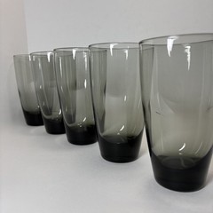 Set of 5 Libbey Classic Smoke Gray Glass 6″ Heavy Tumblers Drinking Glasses
