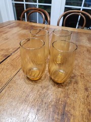 Vintage Amber Golden Anchor Hocking 12 Oz. Glasses Set Of 4