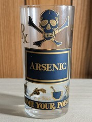 Georges Briard Name Your Poison Skull Highball Glasses Clear Blue Gold Signed